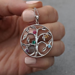 Personalized Family Tree Necklace by Sevgi Jewelry • Birthstone Tree of Life • 14k, 18k Gold and Platinum • Mother's Day Gift