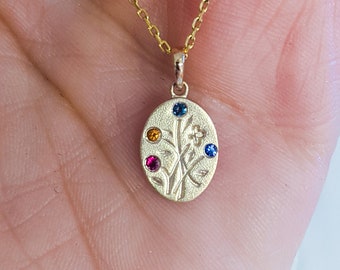 Mothers Day Gift • Personalized Wildflower Birthstone Charm Necklace • 14k, 18k Gold & Platinum • 1-5 Kids • Custom Fine Jewelry Made in NYC