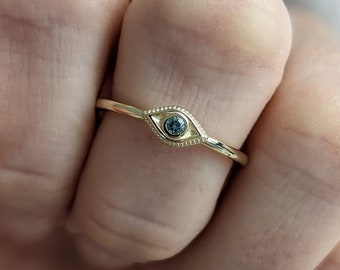 Personalized Evil Eye Stacking Ring • Mother's Day Jewelry • Custom Family Birthstone Gift • 14k, 18k Gold, Platinum •  Made to Order in NYC