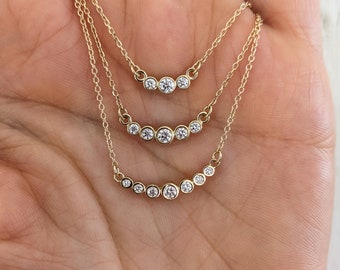 Graduated Curved Diamond Necklace - 14k, 18k Yellow, Rose, White Gold or Platinum. Fully Customizable. Fine Jewelry Made to Order in NYC