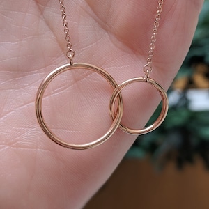 Solid Gold Double Link Necklace - 14k, 18k Yellow, Rose, White Gold & Platinum. Linked Circles, Generations, Family Pendant