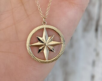 Solid Gold Compass Starburst Necklace - 14k, 18k Yellow, Rose, White Gold or Platinum. Fully Customizable. Fine Jewelry Made to Order in NYC