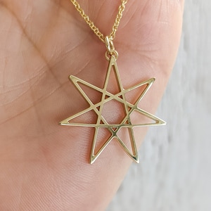 Fairy Star Pendant - Solid Gold Seven Pointed Faery Star: 14k, 18k Yellow, Rose, White Gold or Platinum. Magickal Jewelry