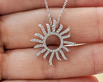 Diamond Sunburst Necklace - VS Diamonds. 14k, 18k Yellow, Rose, White Gold, Platinum. Stars & Celestial Jewelry