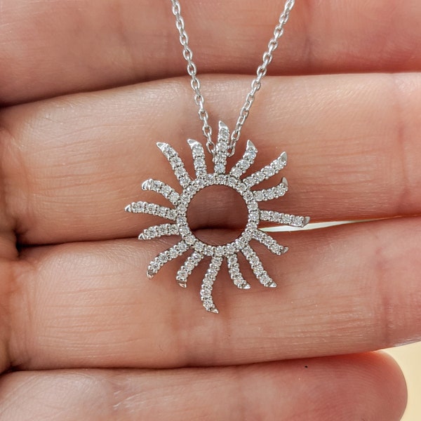 Diamond Sunburst Necklace - VS Diamonds. 14k, 18k Yellow, Rose, White Gold, Platinum. Stars & Celestial Jewelry