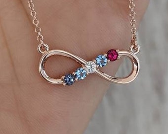 Birthstone Infinity Necklace • Mother's Day Jewelry • Solid 14k, 18k Gold & Platinum • Sevgi Jewelry • Fully Customizable • Made in USA
