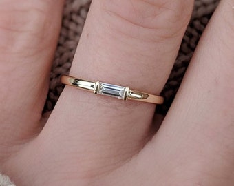 Diamond Baguette Engagement Ring - Minimal East West Setting. Wedding & Anniversary Jewelry. 14k, 18k Gold and Platinum