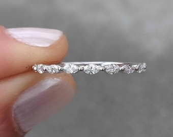 Marquise Diamond Wedding Ring - Anya - Available in half, 3/4 and full Eternity Band. Custom Fine Jewelry. Made in USA