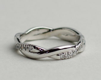French pave twisted eternity wedding ring - Available in Platinum and Solid Gold
