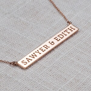 Personalized Bar Necklace 14k, 18k Yellow, Rose, White Gold & Platinum. Custom Text, Roman Numerals, Symbols, Date image 1