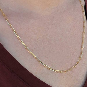 14k and 18k Gold Rectangular Paper clip Chain Small: 14k Yellow, Rose, White Gold. Layering, Rectangular Long Link Chains image 1