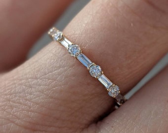 Baguette & Round Diamond Anniversary Band - Kady. Available in Half, Three-quarters and Full Eternity. Solid Gold, Platinum