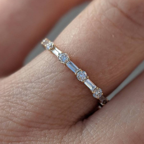 Baguette & Round Diamond Anniversary Band - Kady. Available in Half, Three-quarters and Full Eternity. Solid Gold, Platinum