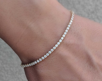 Diamond Tennis Bracelet - 2 Carat Weight. 14k Yellow, Rose & White Gold. Box Clasp with Figure Eight Locking Hinge