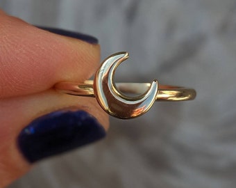 Chubby Crescent Moon Ring - 14k, 18k Yellow, Rose, White Gold or Platinum. Celestial, Witchy Jewelry & Gift Ideas