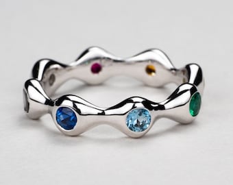 Gemstone Wave Ring. Available in 14k, 18k Yellow, Rose, White Gold & Platinum. Custom fine jewelry.