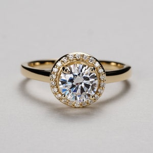 Cathedral Diamond Halo Engagement Ring. Available in 14k, 18k Gold, Platinum. Fully customizable. Made in U.S.A image 1