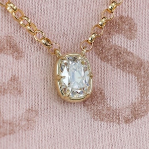 Elongated Cushion Cut Diamond Pendant by Sevgi Jewelry • Antique Cut • 14k 18k Gold and Platinum • Modern Bezel Prong Setting • Customizable