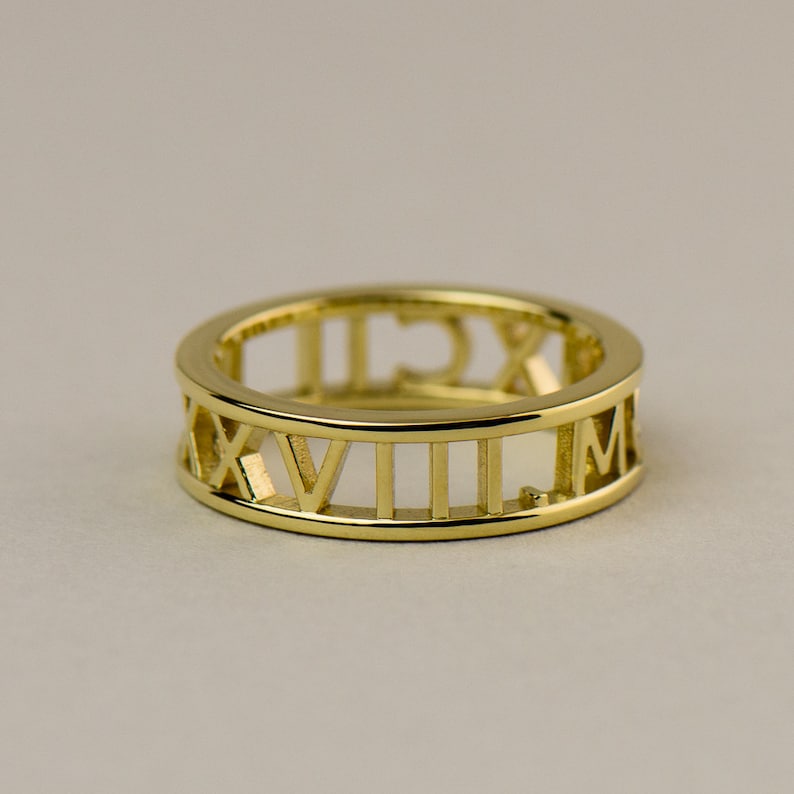 Custom Yellow Gold Roman Numeral Ring 14k 18k Yellow Gold. Etsy