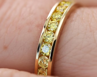 Yellow Diamond Channel Set Eternity Ring by Sevgi Jewelry • 3.2mm wide Wedding and Anniversary Ring • 10k, 14k, 18k Solid Gold and Platinum
