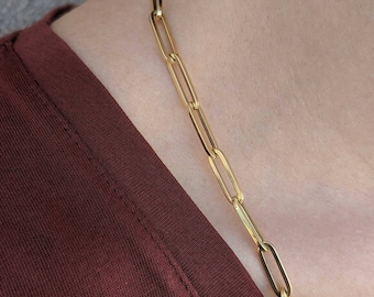 14k Gold Flat Paperclip Chain - Large: 14k Yellow, Rose, White Gold. Layering, Rectangular Long Link Chains