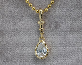 Diamond Pear Necklace with Bead Chain. Available in 14k, 18k and Platinum. Fully Customizable. Made in New York