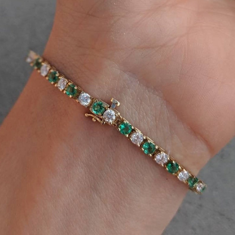 Diamond and Emerald Tennis Bracelet. 5 Carats. 14k Yellow | Etsy