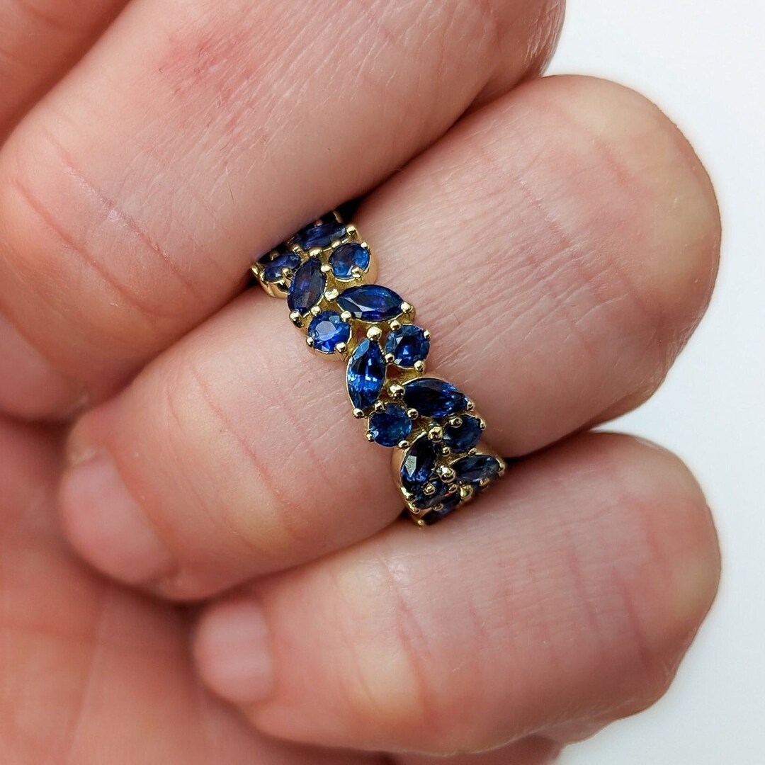 Tilted Marquise 2 Row Sapphire Wedding Ring: Amana by Sevgi Jewelry / 3 ...