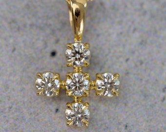 5 Stone Diamond Cross Necklace with Claw Prongs. Available in Lab grown and Natural Diamonds. Fully Customizable. Made in USA