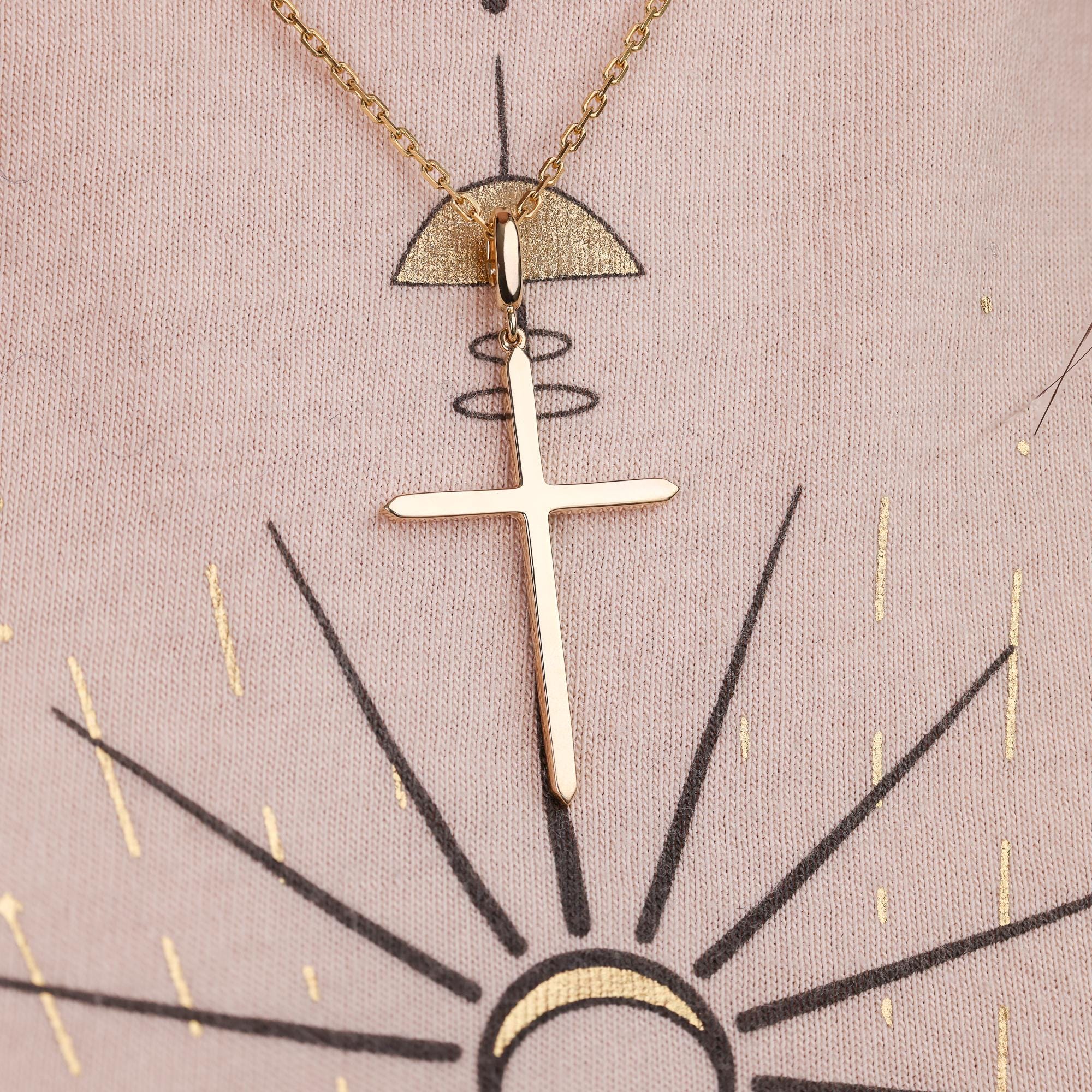 14k Solid Gold Cross Charm: Delicate Mini Pendant