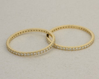 Solid Gold Eternity Bracelet with Diamonds, Moissanites. Bangle available in 14k/18k yellow, rose or white gold