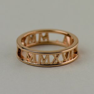 Custom Rose Gold Roman Numeral Ring 14k, 18k Rose Gold. Personalized Name, Date, Symbol, Number. Wedding and Anniversaries image 2