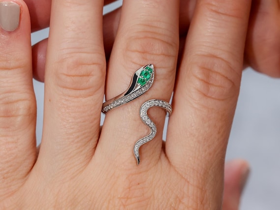 Diamond Snake Ring With Customizable Gemstone by Sevgi Jewelry