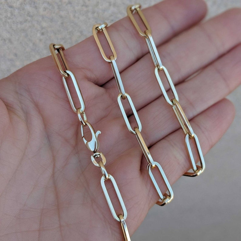 14k Gold Flat Paperclip Chain Extra Large: 14k and 18k Yellow, Rose or White Gold. Adjustable. Layering, Rectangular Long Link image 3