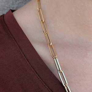 14k Gold Flat Paperclip Chain Extra Large: 14k and 18k Yellow, Rose or White Gold. Adjustable. Layering, Rectangular Long Link image 1