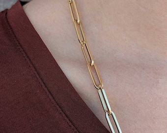 14k Gold Flat Paperclip Chain - Extra Large:  14k and 18k Yellow, Rose or White Gold. Adjustable. Layering, Rectangular Long Link