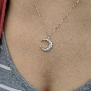 Diamond Crescent Moon Necklace - VS 1/2 Diamonds. 14k, 18k Yellow, Rose, White Gold or Platinum. Custom Fine Jewelry Made in NYC