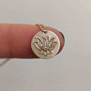 Diamond Lotus Flower Necklace - Yoga Jewelry. 14k, 18k Yellow, Rose, White Gold or Platinum