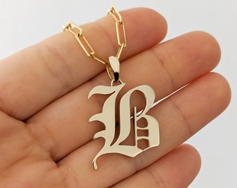 Old English Initial Pendant in 14k, 18k Yellow, Rose, White Gold or Platinum