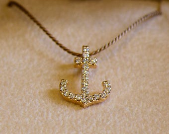 Solid Gold Diamond Anchor Necklace - Available in 14k, 18k Rose, Yellow, White Gold & Platinum. Fine Jewelry