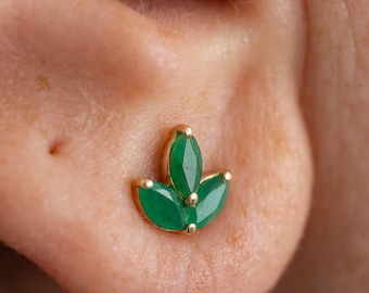 Emerald Marquise Lotus Earring • Three Stone Cluster Earring • Fine Jewelry for Everyday • Custom Gifts for Her