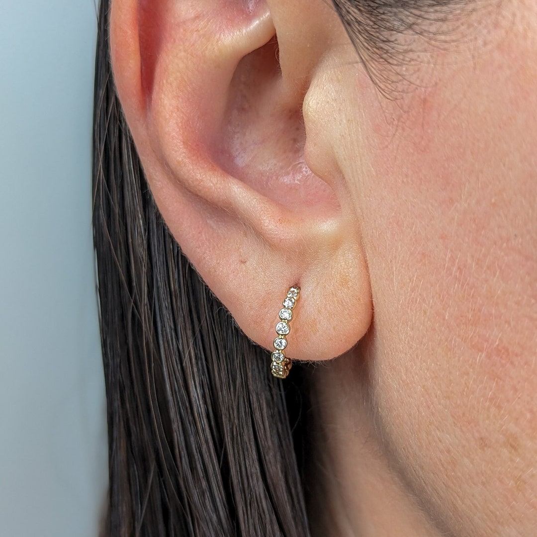 Floating Bezel Diamond Huggie Earring