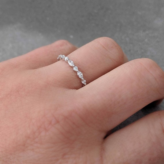 Marquise Round Diamond Wedding Ring Anya HALF Eternity Band. Available in 14k 18k Gold or Platinum. 3 Different Carat Sizes Etsy