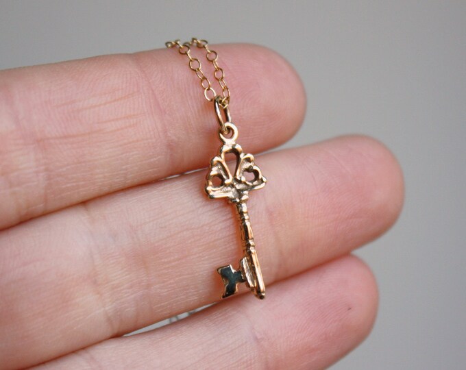 Victorian Key Necklace Gold Key Pendant . 14K Gold Filled Etsy
