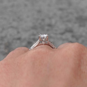 Vintage Style Milgrain Navette Engagement Ring Etta Available in Moissanite and Diamond. 14k Gold, Platinum image 4