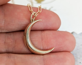 Solid Gold Crescent Moon Necklace • Moon Phase Necklace • Available in 14k, 18k Solid Gold and Platinum • Custom and Personalized Jewelry