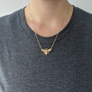 Floating Diamond Bee Necklace Solid Gold Bee Pendant. 14k, 18k Yellow, Rose, White Gold and Platinum. image 5