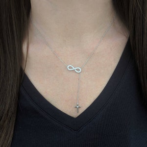 Diamond Infinity Cross Lariat 14k Yellow, Rose or White Gold. Christian, Spiritual Gift Ideas image 4