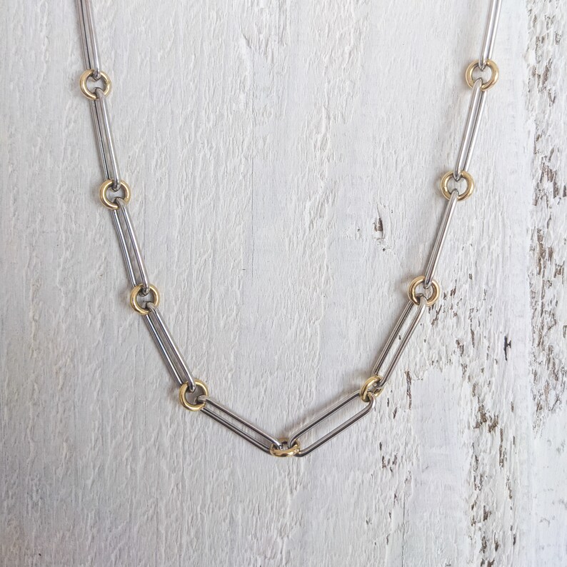 Two Tone Paperclip Chain Necklace 14k Yellow Gold & 14k Etsy Sweden