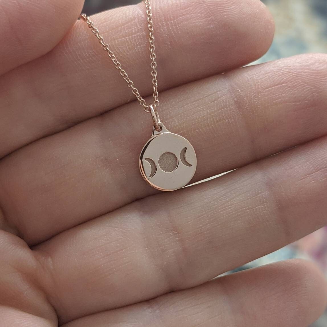 Triple Goddess Necklace Solid Gold Triple Moon Charm. Witchy Etsy